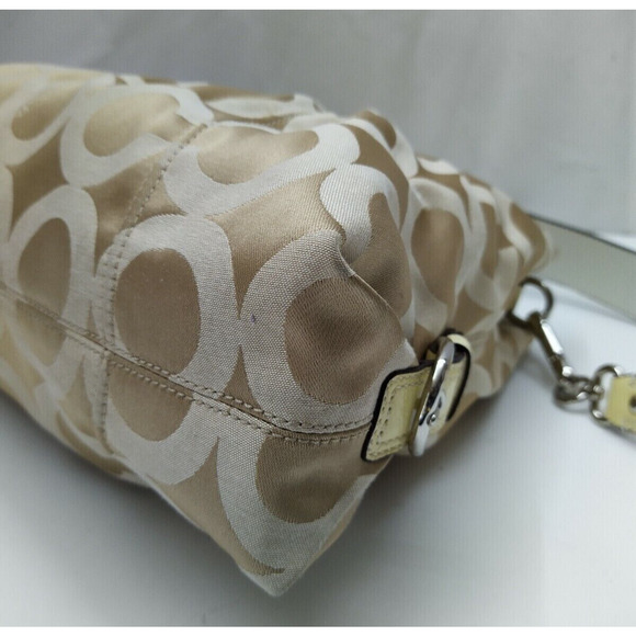 Coach Madison Beige Canvas Light Yellow Leather Trim Tote Shoulder Bag - Picture 10 of 13